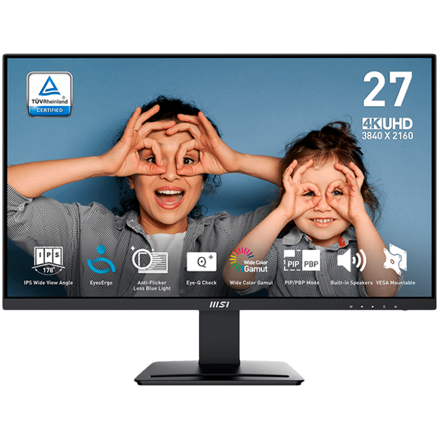 MSI PRO MP273U, IPS, 27'', 3840 x 2160 (UHD), 60Hz, 4ms (GTG), 16:9, Anti-glare, 2x HDMI 2.0b (4K, 60Hz), 1x DP (1.4a), 2x 3W speaker, VESA