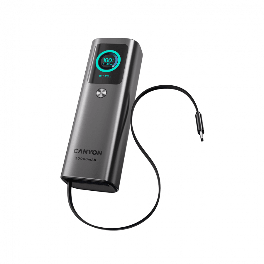 CANYON Built-in cable power bank OnPower 265 20000mAh 165W   Aluminium Dark grey