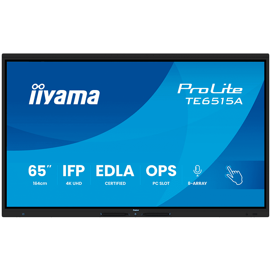 Iiyama ProLite TE6515A-B1AG - 65" Diagonal Class (64.5" viewable) LED-backlit LCD display interactive digital signage with touchscreen (multi touch) / 8-microphone array / optional slot-in PC capability 4K UHD (2160p) 3840 x 2160 black (bezel) matte