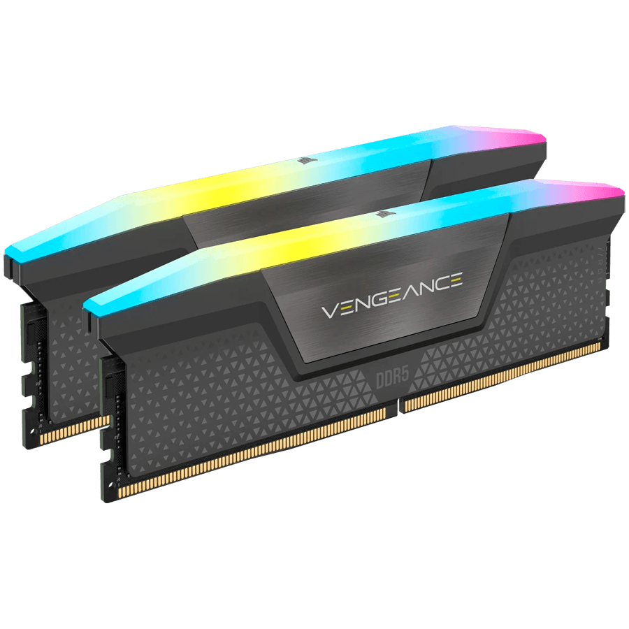 CORSAIR DDR5, 6000MT/s 16GB 2x8GB DIMM, Unbuffered, 36-44-44-96, Intel XMP & AMD EXPO, VENGEANCE RGB DDR5 Grey Heatspreader, RGB LED, 1.35V