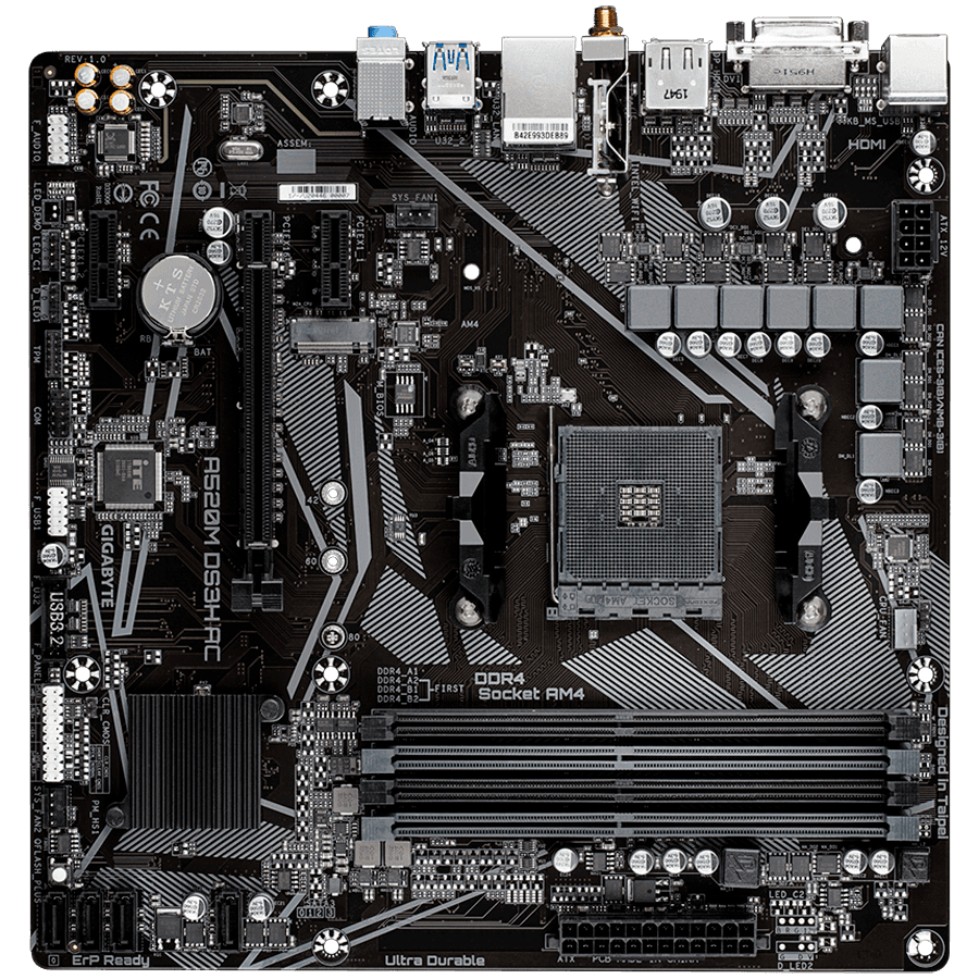 GIGABYTE A520M DS3H AC, Socket AM4, 4x DDR4, WiFi, mATX