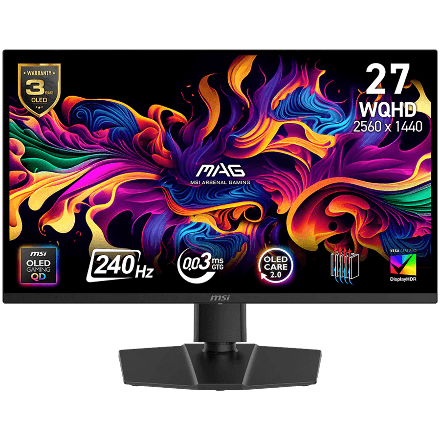 MSI MAG 272QPW QD-OLED X28 Gaming Monitor, 26.5", QD-OLED, 280Hz, QHD (2560x1440), 0.03ms, 1000 Nits, DisplayHDR True Black 400, 2x HDMI, 1x DP, Tilt, Swivel, Pivot, Height Adjustment, White