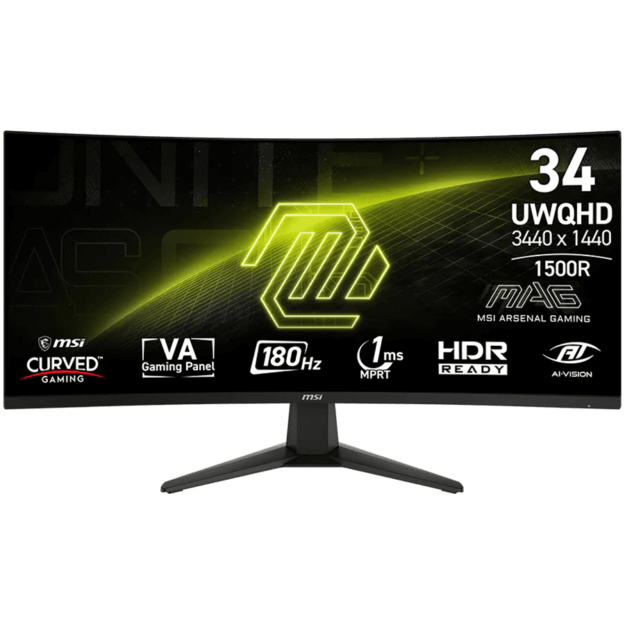 MSI MAG 346CQ, 34", UWQHD, VA, 1500R Curved, 180Hz, AMD FreeSync Premium, HDR Ready, 2x HDMI 2.0b, 1x DP 1.4a