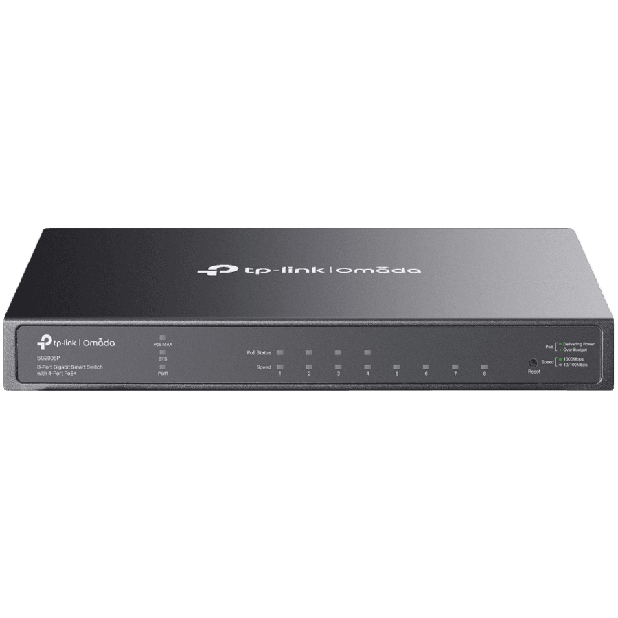 Omada 8-Port Gigabit Smart Switch with 4-Port PoE+ 4× Gigabit PoE+ Ports 802.3at/af, 62 W PoE Power, Desktop Steel Case Integration with Omada SDN Controller