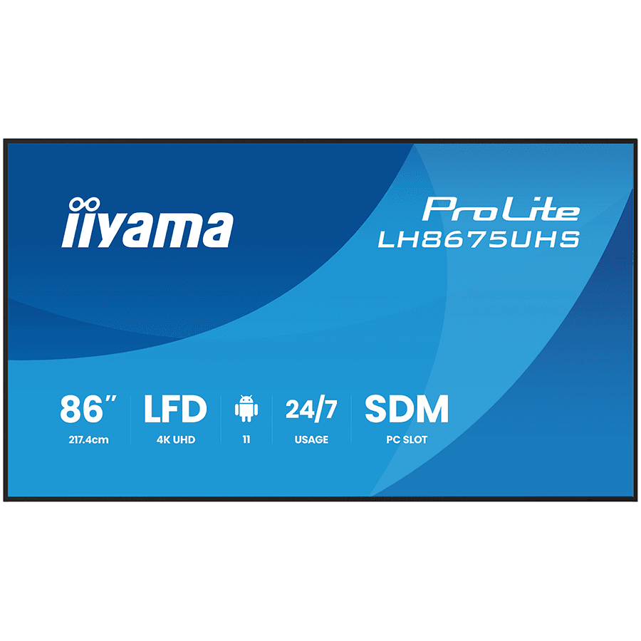 IIYAMA LFD LH8675UHS-B2AG 86" 4K UHD IPS 3840x2160 500cd 1400:1 8ms Android 11 OS, iiSignage2, iiControl, iiShare, EShare, FailOver, Landscape, Portrait