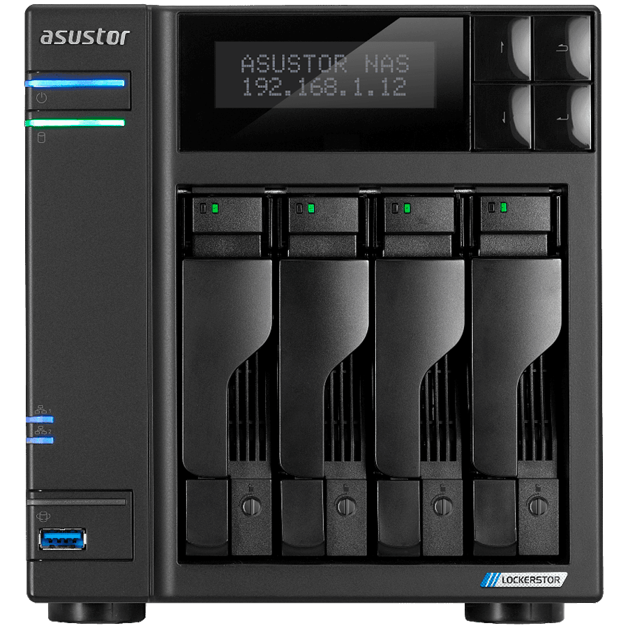 ASUSTOR NAS Lockerstor4 Gen2+ 4x 3.5" 4x M.2 cache 2x 10Gbe Celeron QuadCore N5105 2.9GHz 4GB single PSU desktop