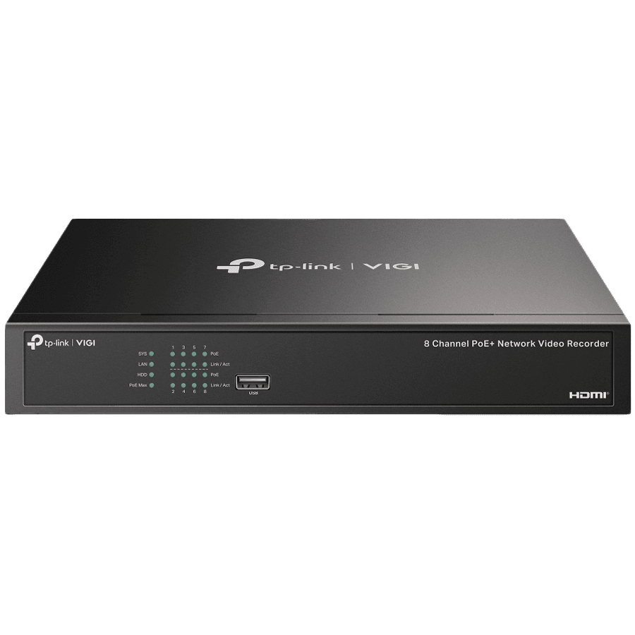 8 Channel PoE Network Video RecorderSPEC: H.265+/H.265/H.264+/H.264, Up to 8MP resolution, Decoding capability/8-ch@2MP/4-ch @4MP,80 Mbps Incoming Bandwidth(up to 8 channels),8× 10/100 Mbps PoE+ Ports, PoE Powe 113W, 802.3 af/at,1× SATA Interface(u