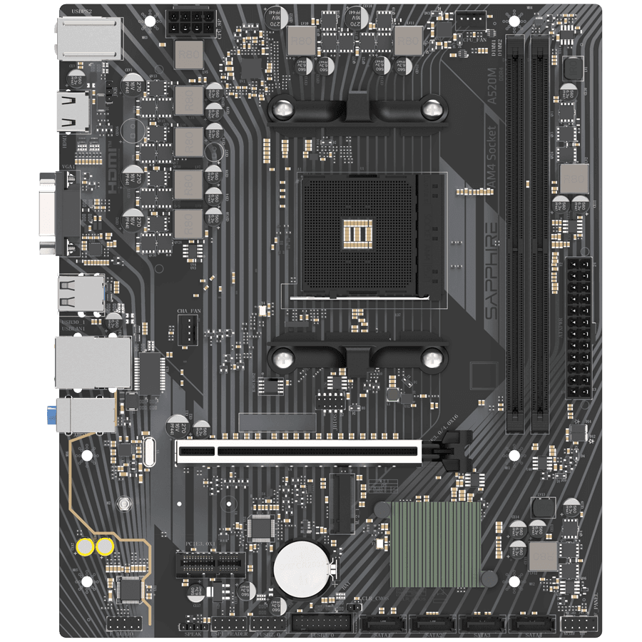 SAPPHIRE AMD A520M-E AM4  Ryzen R5/R3, 2x DDR4, PCIE 3 , 1x M.2 Gen3, LAN 1 Gbps, USB, MATX
