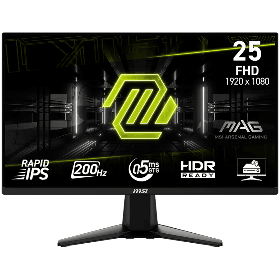 MSI MAG 255F E20, 24.5", Rapid IPS, 1920x1080 (FullHD), 200Hz, 300 Nits, 0.5ms, AMD FreeSync Premium, HDR Ready, 2x HDMI 2.0b, 1x DP 1.2a, 1x Headphone-out, Tilt, VESA