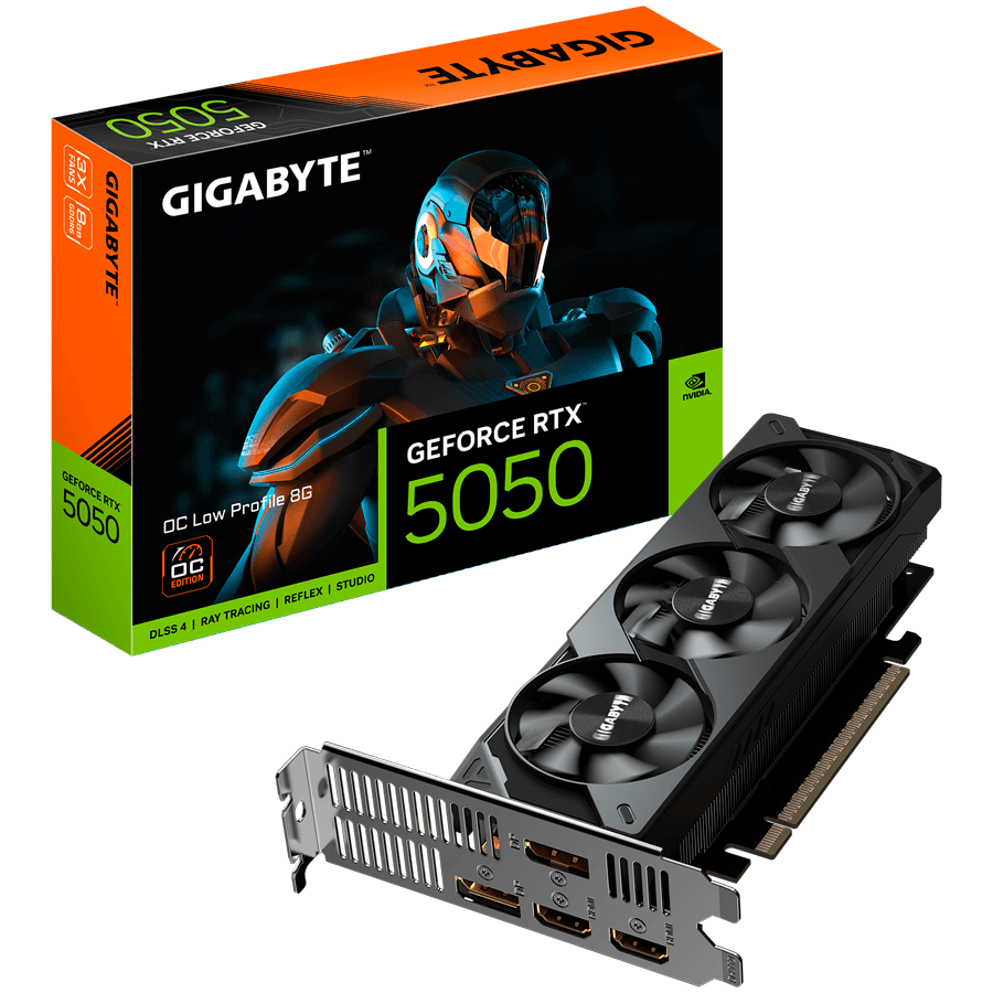 GIGABYTE Video Card NVIDIA GeForce RTX 5050 OC Low Profile 8G (8GB GDDR6/128bit, PCI-E 5.0, 1x 8Pin Power connector, Recommended PSU 550W, 2xDP, 2xHDMI) ATX Retail
