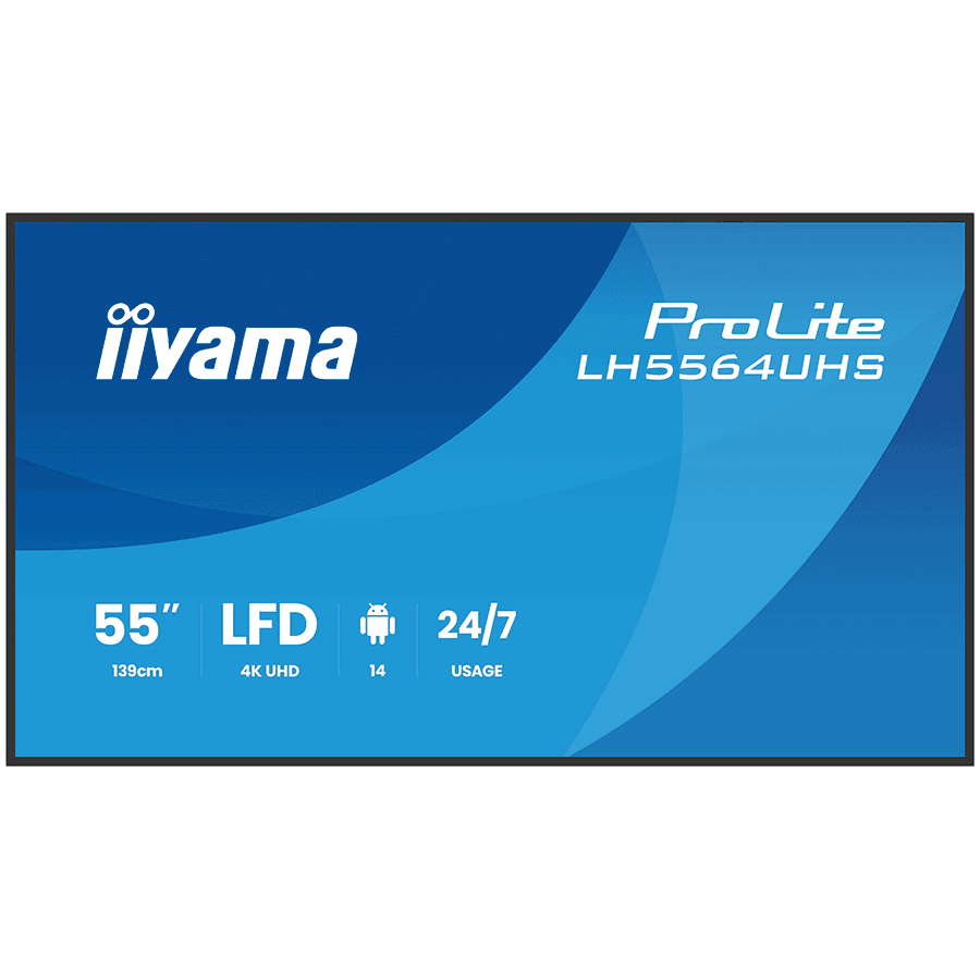 IIYAMA LFD LH5564UHS-B1AG 4K VA 55" 500cd 5000:1 6.5ms Android 14 OS, iiSignage, iiControl, iiShare, EShare, FailOver, TeamViewer, PDF & Media Player, iiBrowser, File manager