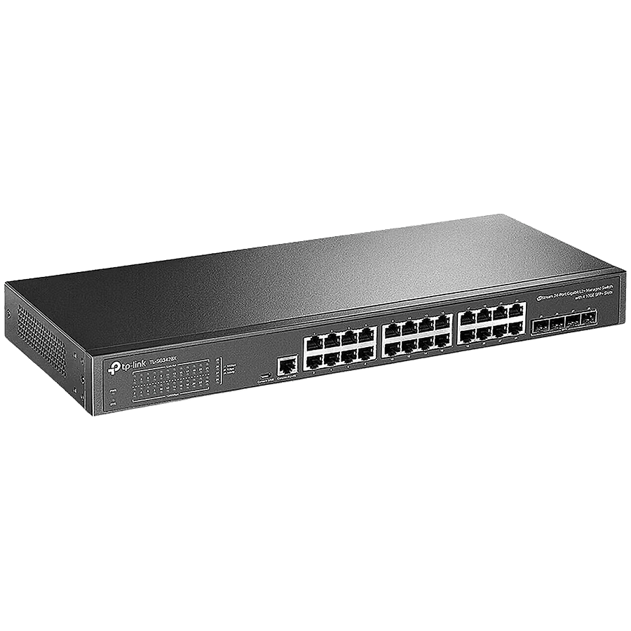 TP-Link SG3428X-M2 Omada 24-Port 2.5GBASE-T L2+ Managed Switch with 4 10GE SFP+ Slots, 24× 2.5 Gbps RJ45 ports, 4× 10 Gbps SFP+, Static Routing, VLAN, ACL, QoS, IGMP Snooping, OAM, DDM, ERPS, Zero-Touch Provisioning, Omada APP