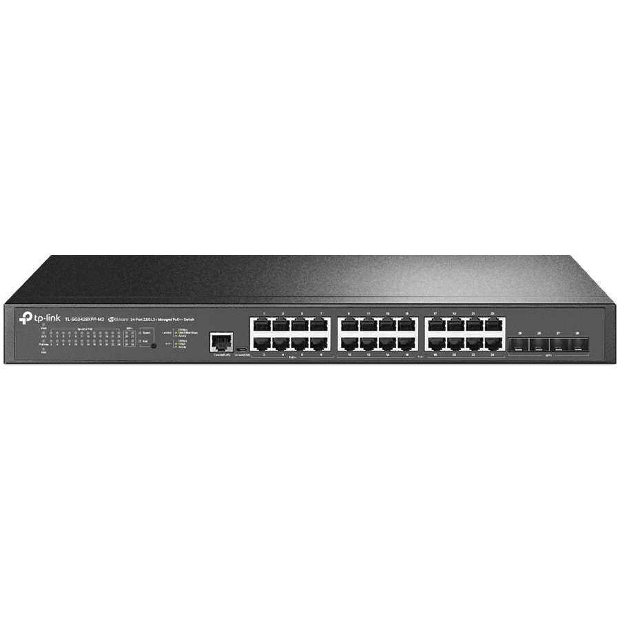 Omada 24-Port Gigabit and 4-Port 10GE SFP+ L2+ Managed Switch with 24-Port PoE+