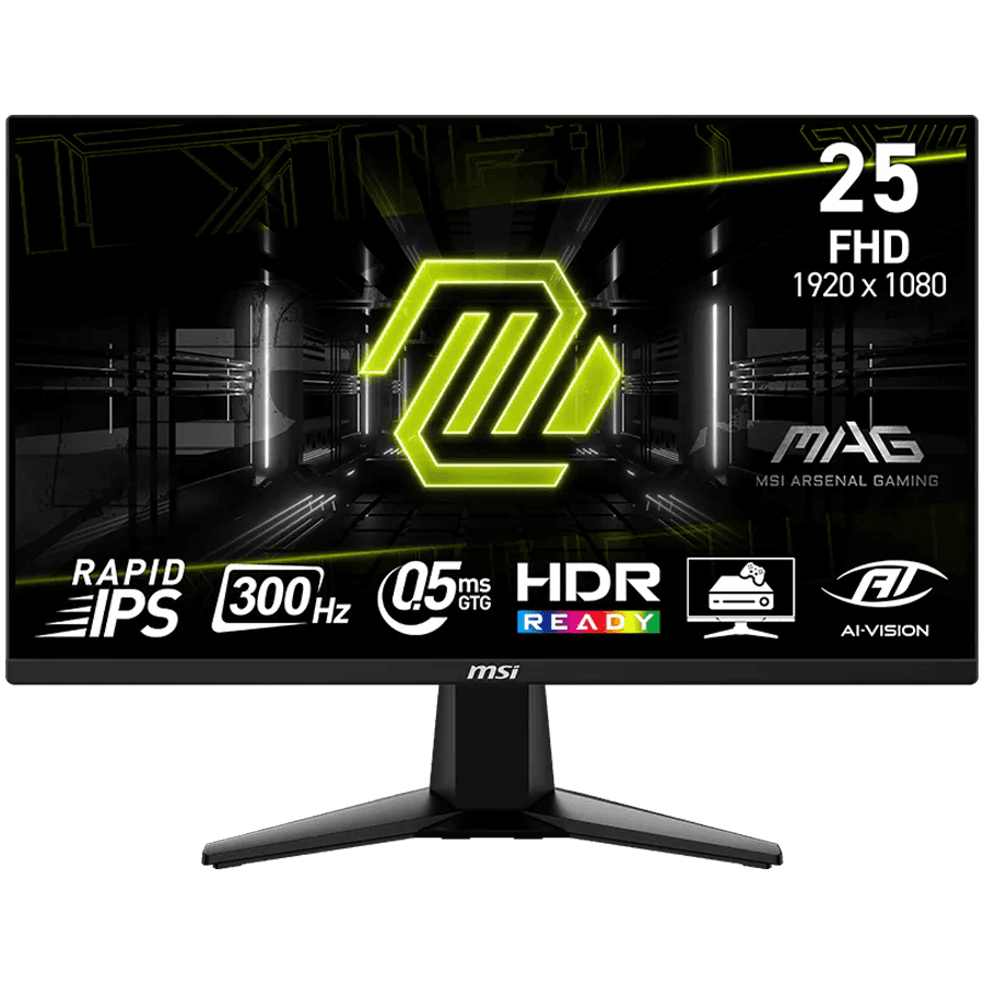 MSI MAG 255XF, 24.5", Rapid IPS, 1920x1080 (FullHD), 300Hz, 300 Nits, 0.5ms, AMD FreeSync Premium, HDR Ready, 2x HDMI 2.0b, 1x DP 1.4a, 1x Headphone-out, Tilt, VESA