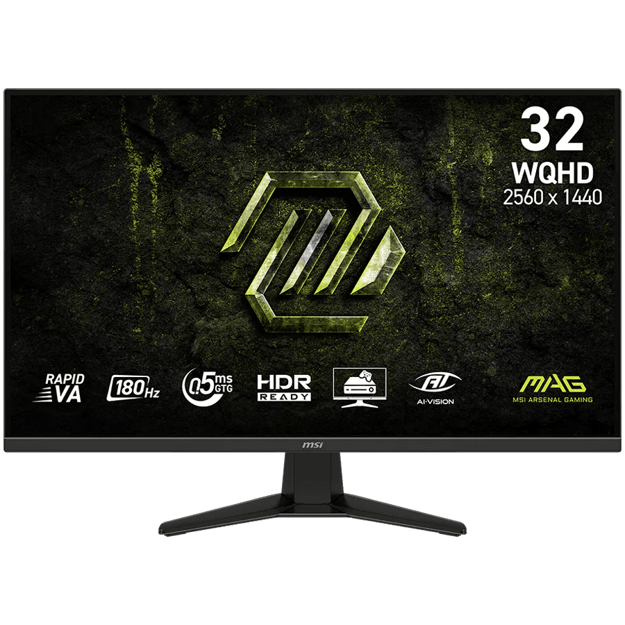 MSI MAG 325QF E18V, 31.5", Rapid VA, 2560 x 1440 (WQHD), 180Hz, 0.5ms, Adaptive Sync, HDR Ready, 2x HDMI 2.0b, 1x DP 1.4a, Tilt, VESA
