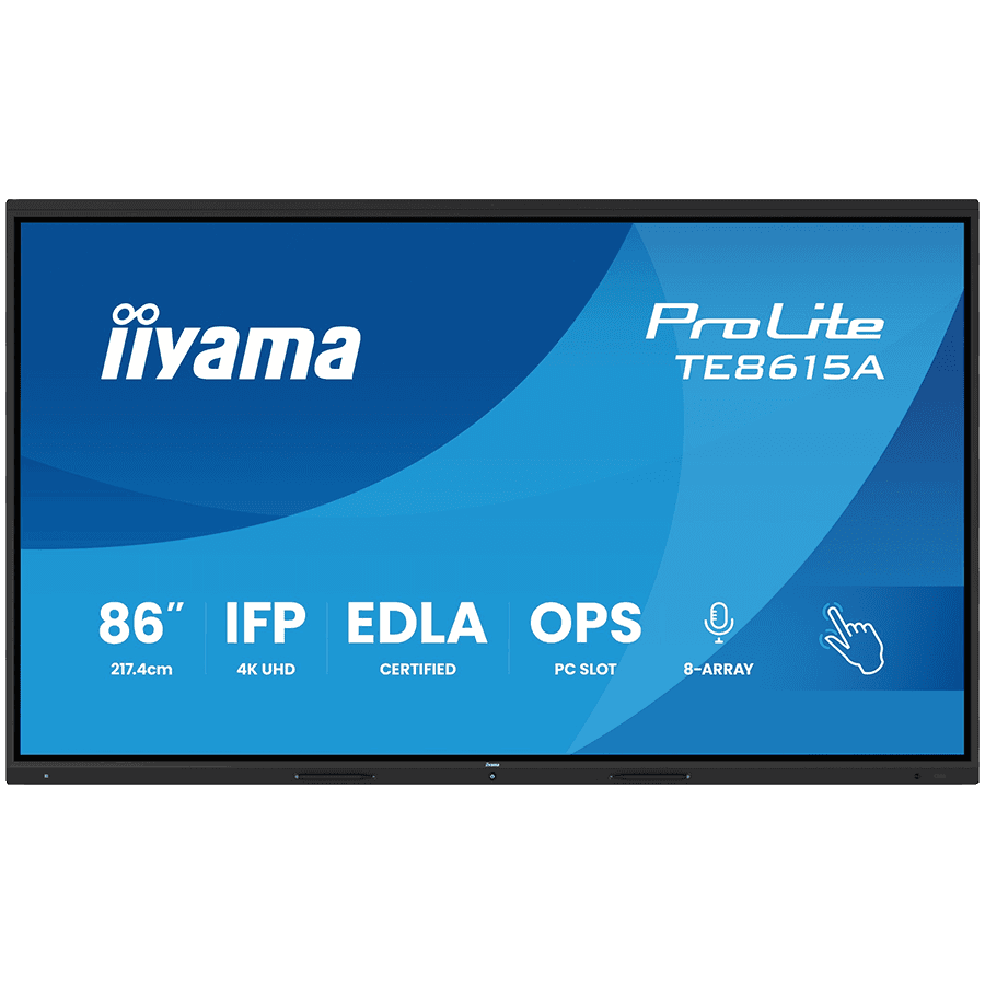 IIYAMA ProLite TE8615A-B2AG 86'' UHD IPS 3840x2160 550 cd 5000:1 8ms Android 14, 8/128GB, 40-Points, NFC, 2x HDMI, HDMI-out, LAN, WiFi6, DisplayPort, USB-C, Audio out: mini-jack and Optical Out, Landscape mode, Media Play USB Ports, Integrated iiWare