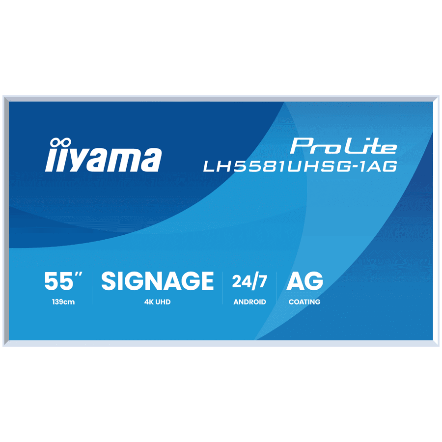 55", 3840x2160, VA ELED panel, Haze 25%, 500cd/m, Landscape and Portrait, 2x10W, 2xHDMIx, 1xUSB-C (DP Alt,15W DP, Data loopthrough), USB 2.0 x2, WiFi, LAN, Media Play USB Port, Control LAN / RS2, removable white frame