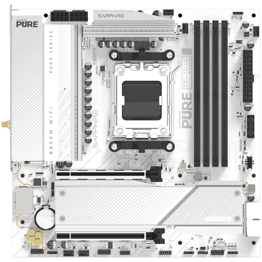 SAPPHIRE AMD B850M AM5 PURE Ryzen R9/R7/R5, 4x DDR5 8000MHz, PCIE 5, 1x M.2 Gen5, 1x M.2 Gen4, LAN 2.5 Gbps, WIFI6, USB, MATX