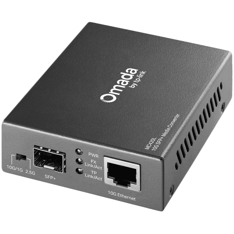 Omada 10G Multi-Gigabit RJ45 to 10G SFP+ Slot Supporting MiniGBIC Modules PORT: 1× 10G SFP+ Slot, 1× 10G Multi-Gigabit RJ45 Port (Auto MDI/MDIX) SPEC: Chassis MC1400 Rack-mountable