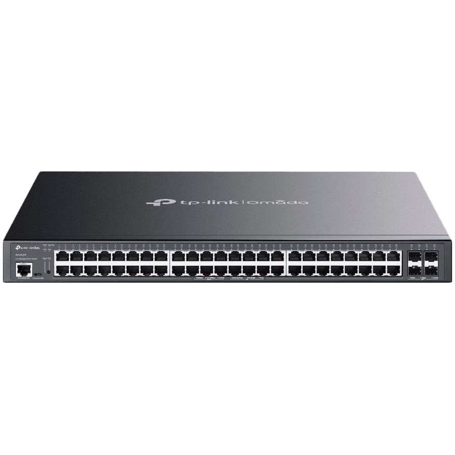 JetStream 48-Port Gigabit and 4-Port 10GE SFP+ L2+ Managed Switch with 48-Port PoE+PORT: 48× Gigabit PoE+ Ports, 4× 10G SFP+ Slots, RJ45/Micro-USB Console PortSPEC: 802.3at/af, 500 W PoE Power, 1U 19-inch Rack-mountable Steel Case