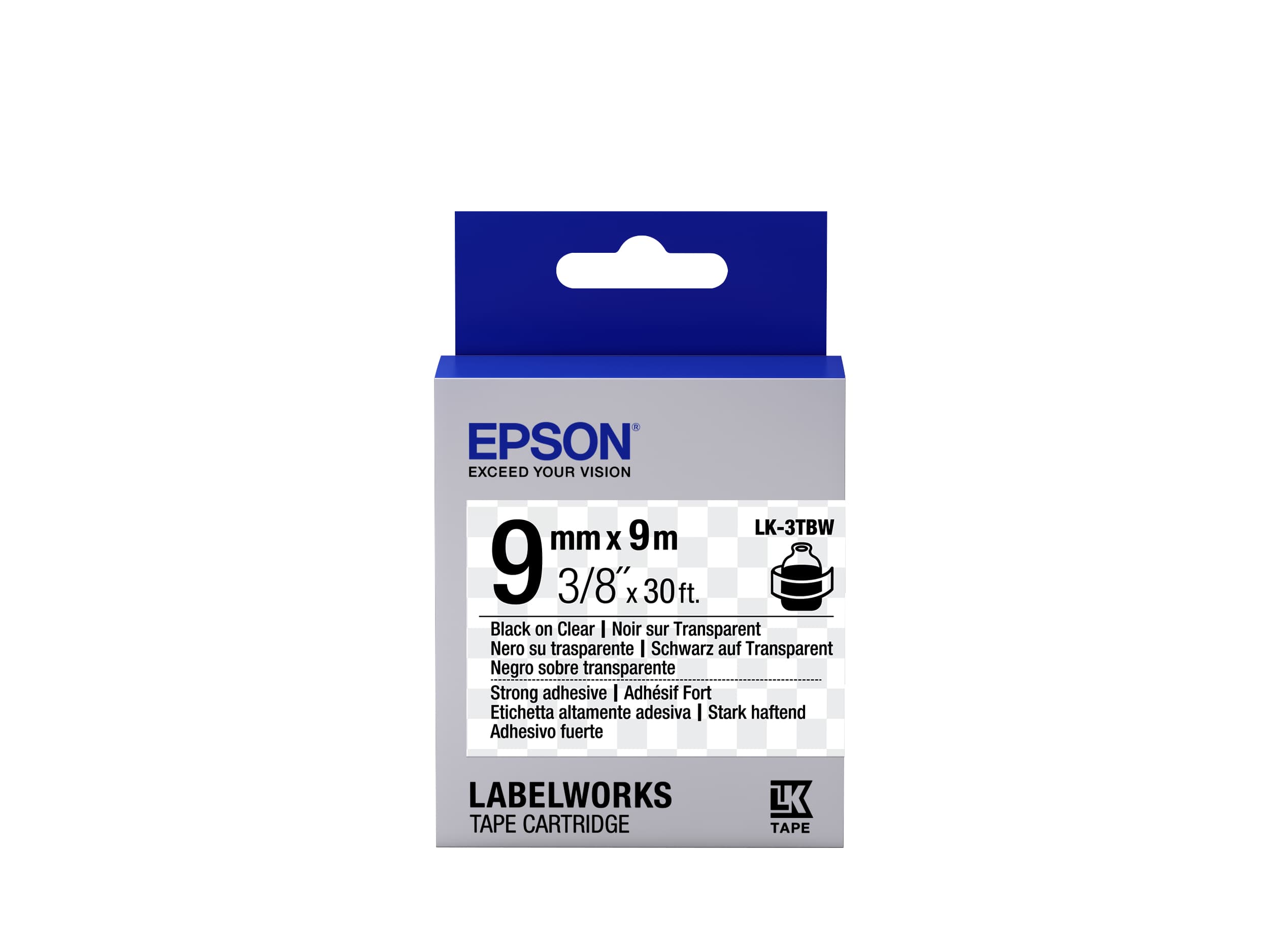 EPSON LK-3TBW9 Strng adh Blk/Clear 9/9