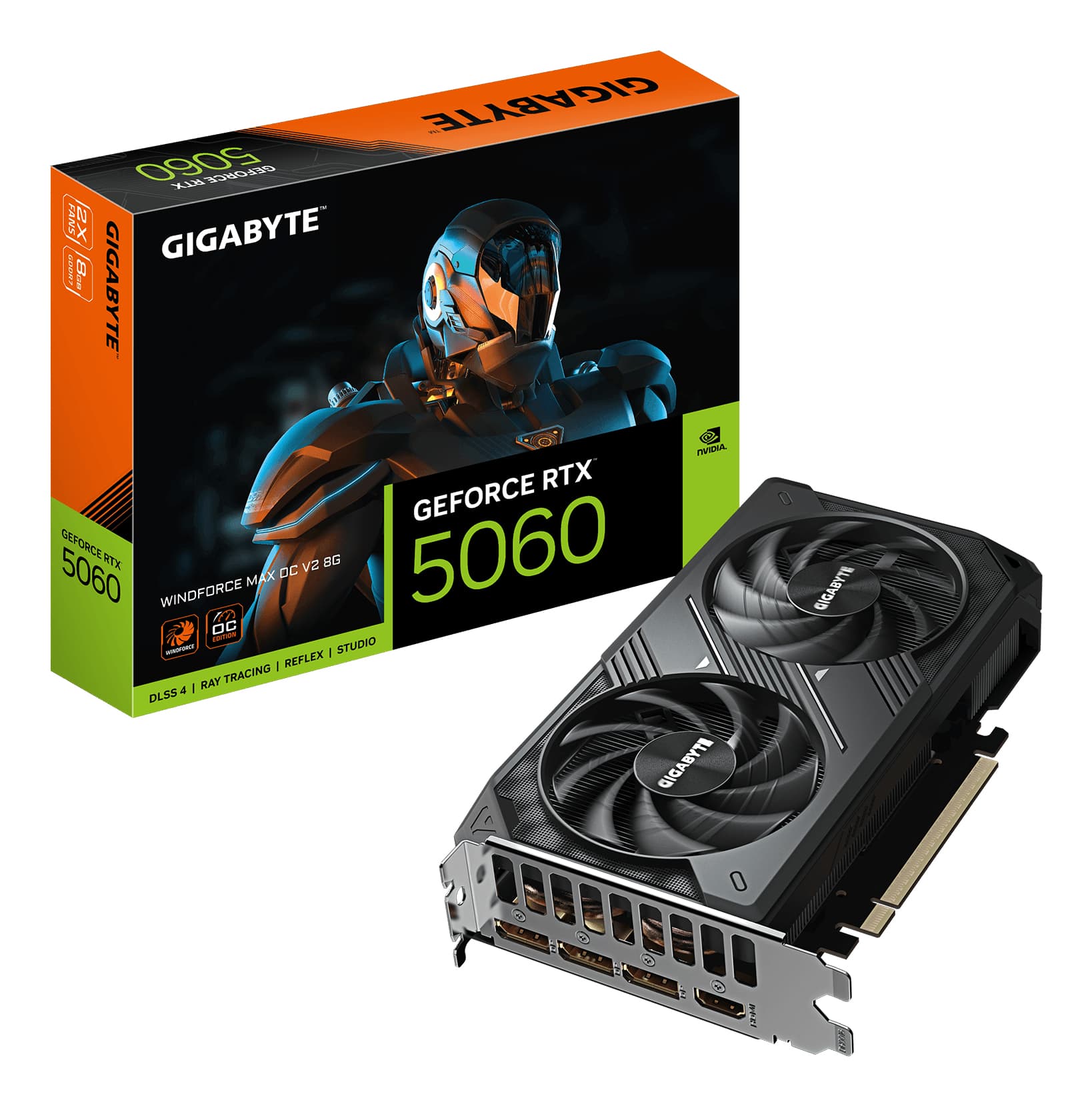 GIGABYTE Video Card NVIDIA GeForce RTX 5060 WINDFORCE MAX OC V2 8G (8 GB GDDR7/128bit, PCI-E 5.0, 3xDP3.1b, 1xHDMI 2.1b, recommended PSU 550W) ATX