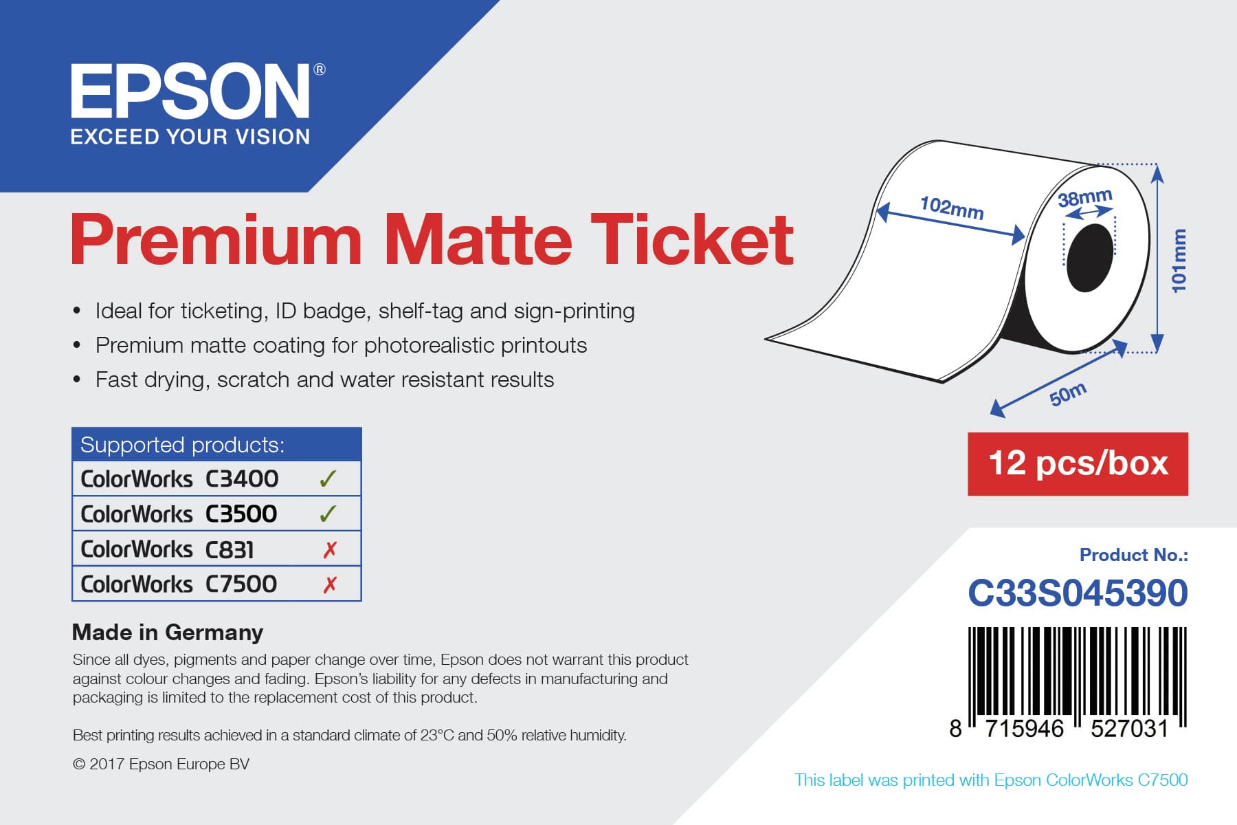 EPSON Premium Matte Ticket - Roll