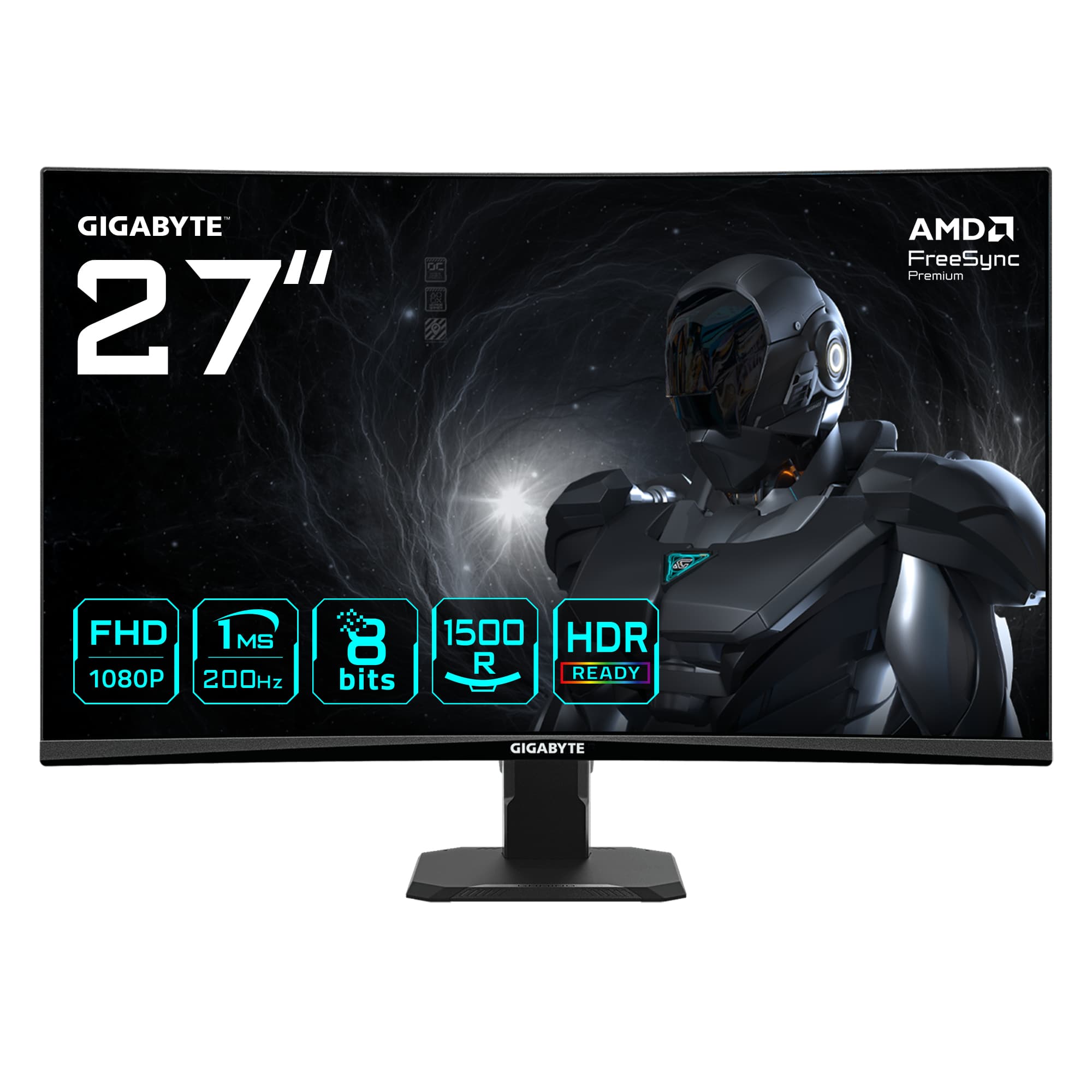 Gigabyte Gaming Monitor GS27FCA EK, 27" FHD VA 1500R, 200Hz, 1ms, 250 cd/m2, HDR Ready, 2x HDMI, 1x DP, VESA