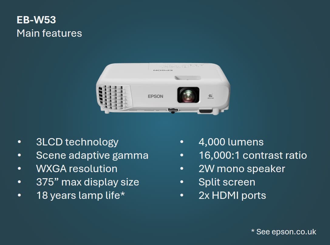 EPSON EB-W53 3LCD Projector 4000lm