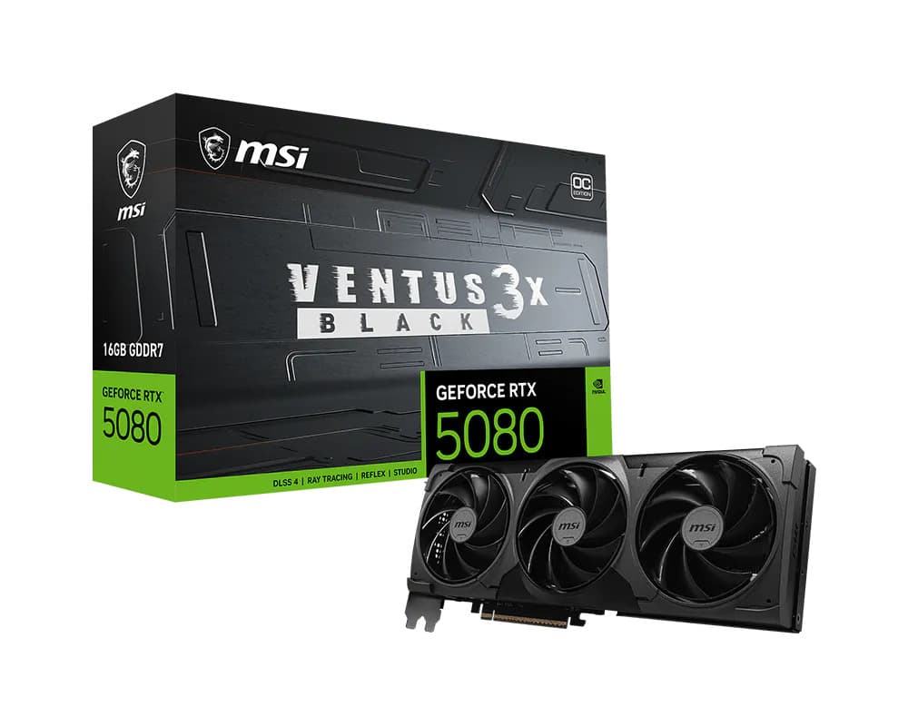 MSI Ventus GeForce RTX 5080 16GB GDDR7 PCI Express 5.0 Graphics Card RTX 5080 16G VENTUS 3X OC BLACK