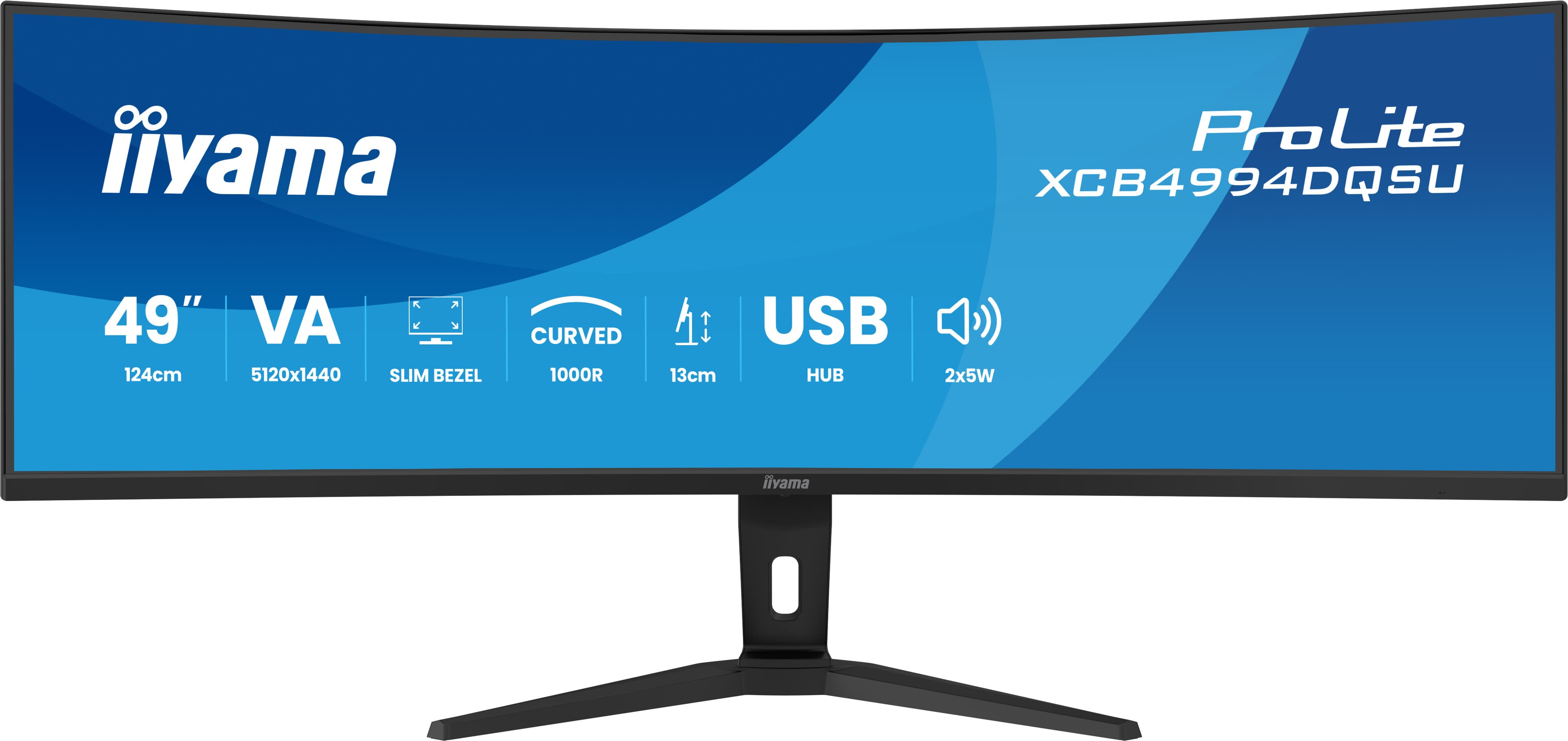IIYAMA Monitor ProLite XCB4994DQSU-B1 49" Curved 1000R, VA, Dual QHD 5120x1440, 120Hz, 2ms GtG, 400cd/m2, 3000:1, HDR10, Adaptive Sync, 2xHDMI 2.0, 2xDP 1.2, 2xUSB-C 7.5W, 2xUSB 3.2, 2x5W Speakers, Height Adjustable, Black