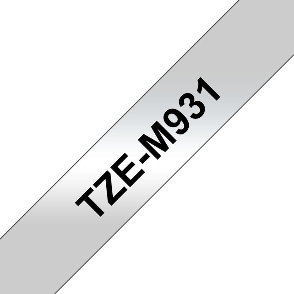 BROTHER TZEM931 12mm BLACK ON SILVER