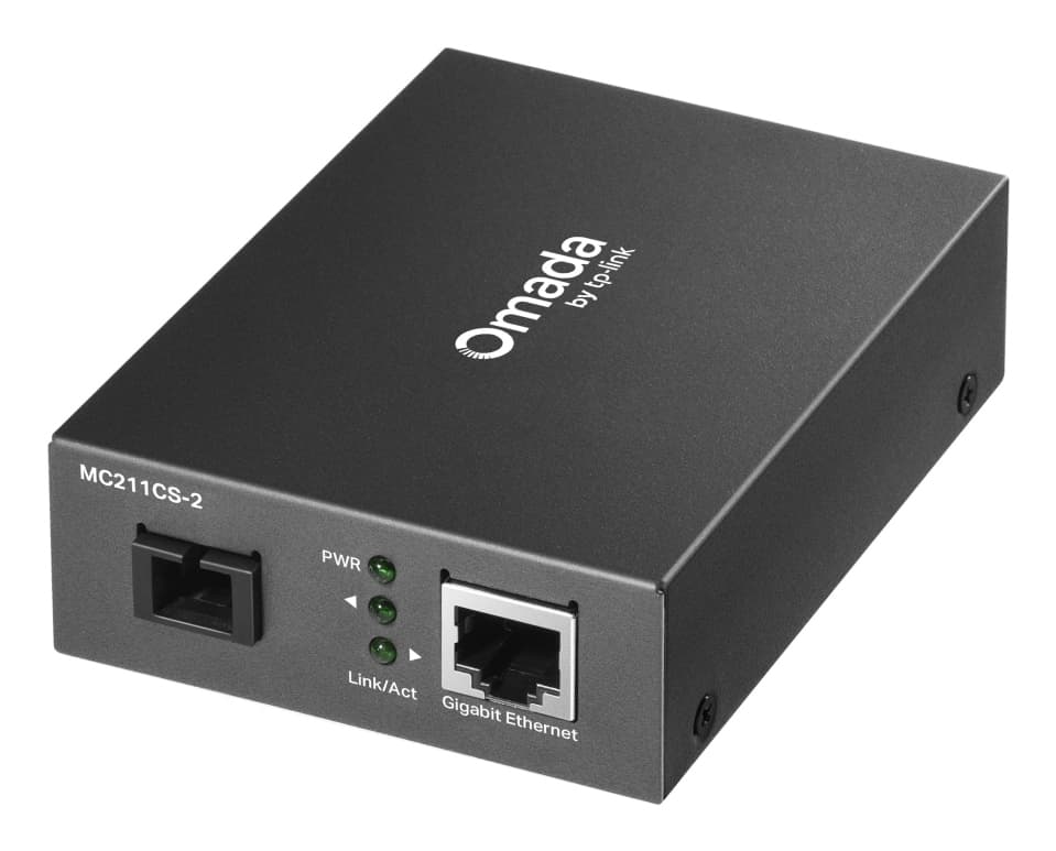 TP-Link MC211CS-2 Omada 10/100/1000 Mbps RJ45 to 1000 Mbps Single-mode SC WDM Bi-Directional Fiber Converter, 1x Gigabit SC Port, 1x Gigabit RJ45 Port (Auto MDI/MDIX),Full-duplex, Tx:1550 nm, Rx:1310 nm, Up to 20 km,