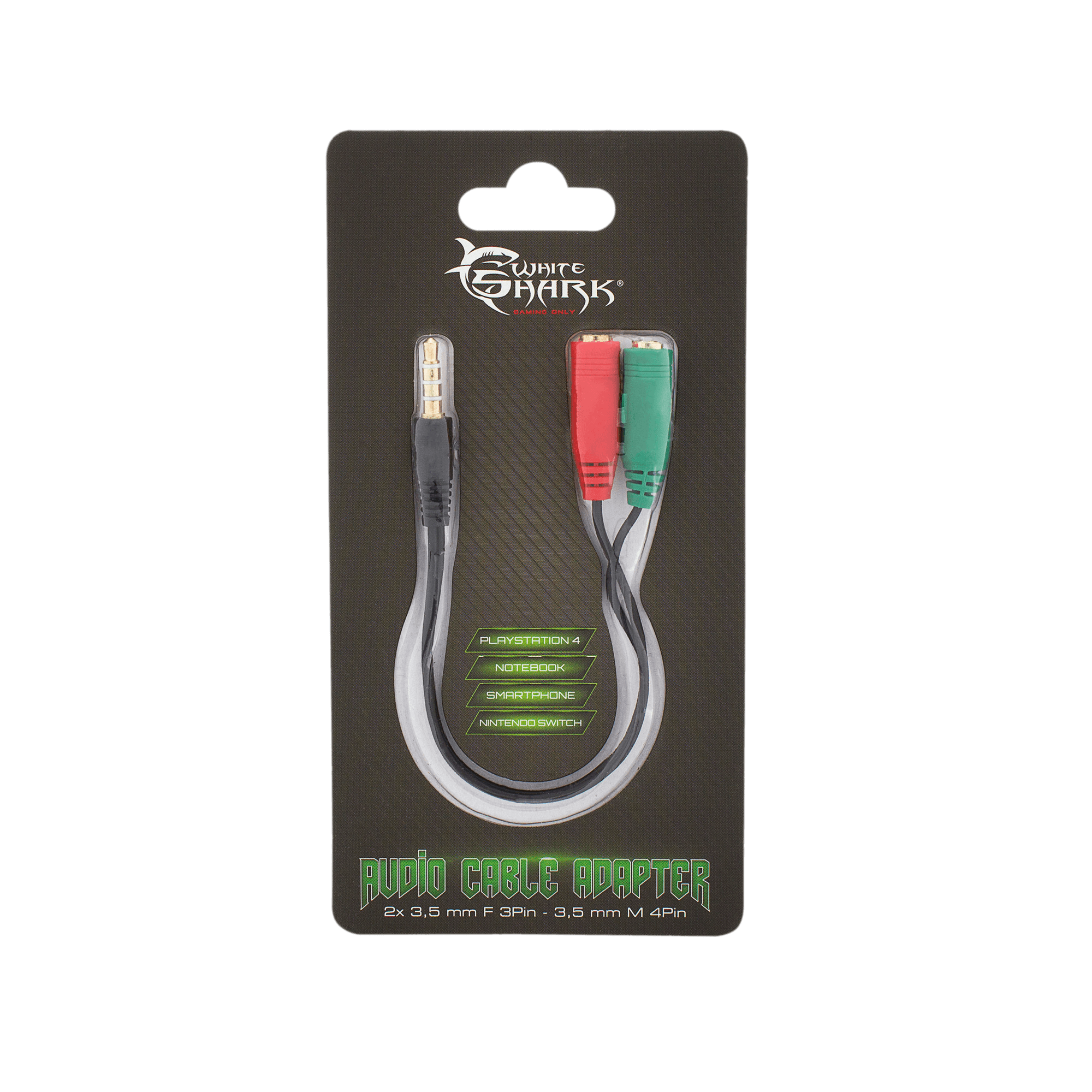 White Shark KABEL 3,5mm x2 F. 3Pin - 3,5mm M. 4Pin 0,2M